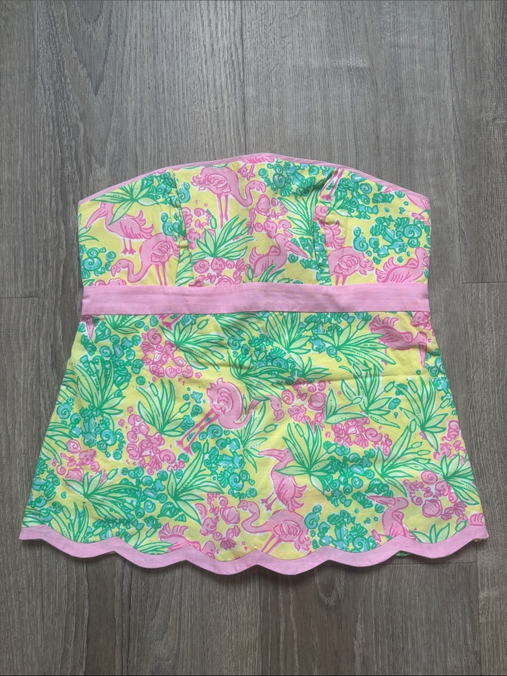 LIlly Pulitzer Flamingo Strapless top Yellow & Pink